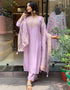 Trendy Designer Party Wear Readymade Salwar Suit Purple Viscose Chanderi Pant Straight Back View